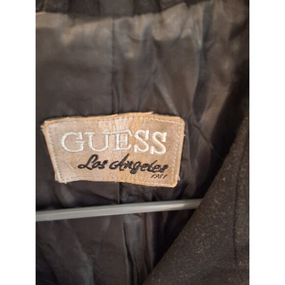 Guess Black Double Breasted Peacoat Wide Shawl Collar Fitted Wool Blend S 2000s - Picture 4 of 8